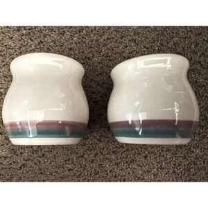 Pfaltzgraff Juniper Stoneware Salt Pepper Shaker Set Green Mauve Vintage Cottage